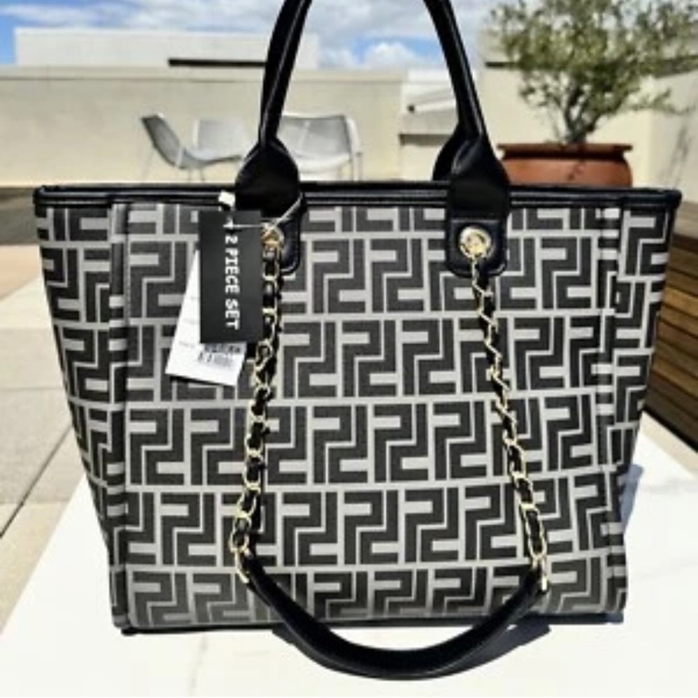MKF Collection Large Tote Bag Wallet Set 2pc Black White NWT - Picture 3 of 8